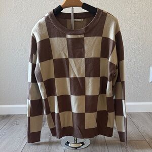 Brown and Cream Checkered womans Sweater